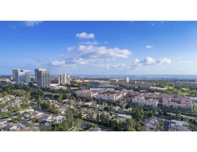 Aerial view of Fashion Island mall in Newport Beach, Orange County